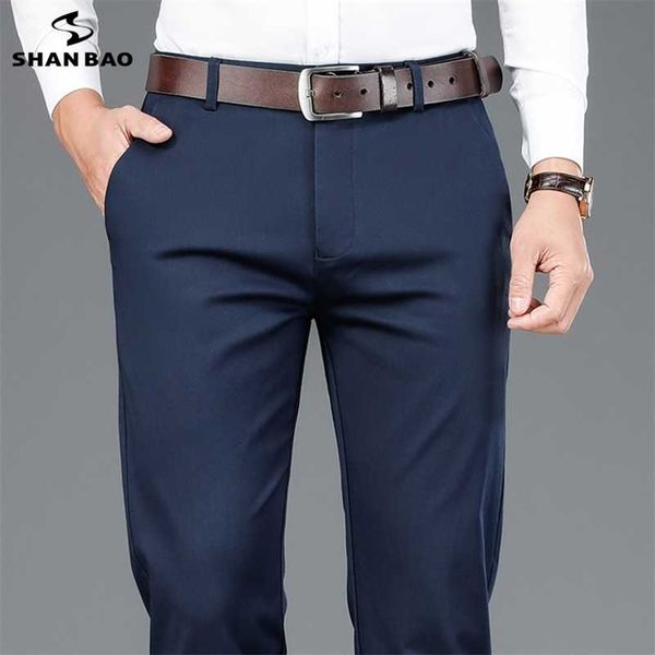 

shan bao bamboo fiber fit straight high waist trousers autumn winter brand classic embroidery men's business casual pants 220108, Black
