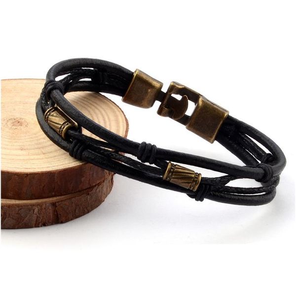 

unique vintage men's black multilayer braided leather bracelet stainless steel clasp male jewelry dropshipping unique qylwdj