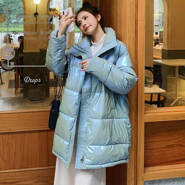 

fashion glossy winter women oversize down coat 2020 new long stand collar winter down jacket female ladies parka outwear, Black