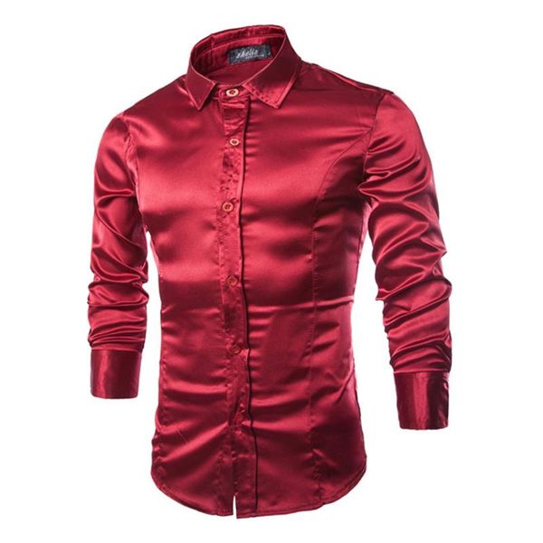 

shinny silk fabric fashion men's shirts full sleeve american casual young man boys slim fit -2xl ing, White;black