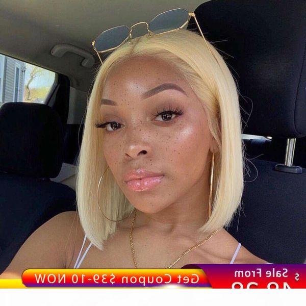 

short bob 613 blond 13x4x1 human wigs for women lace front wig pre plucked remy hair, Black;brown