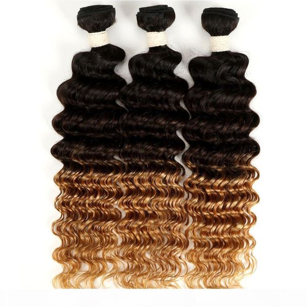 

brazilian ombre deep wave hair weaves 3 4 bundles 1b 4 27 ombre hair extensions brazilian deep curls 3 tone human hair weave, Black