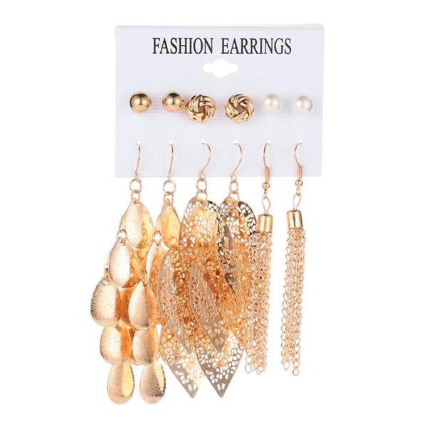 

6pairs vintage geometric tassel leaf dangle earrings for women gold color leaf statement earring jewelry party decorations