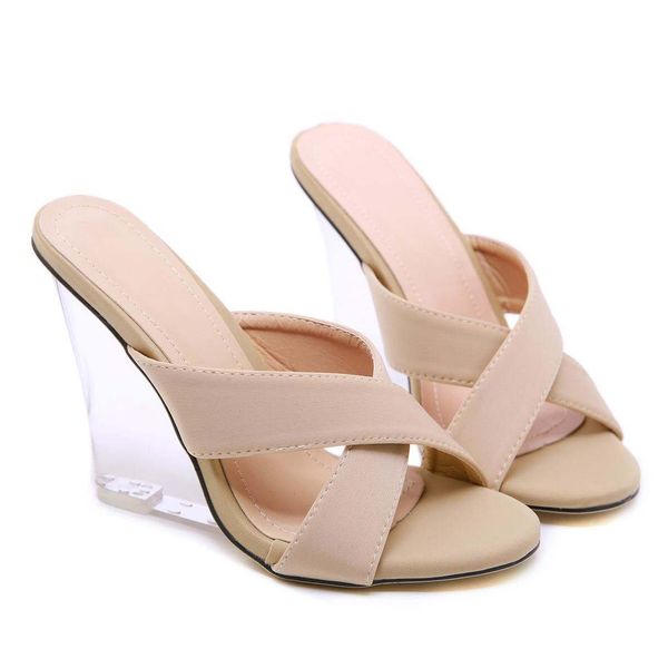 

fashion luxury designer women shoes clear high heels transparent cross strap wedge sandals mules size 35 to 40, Black