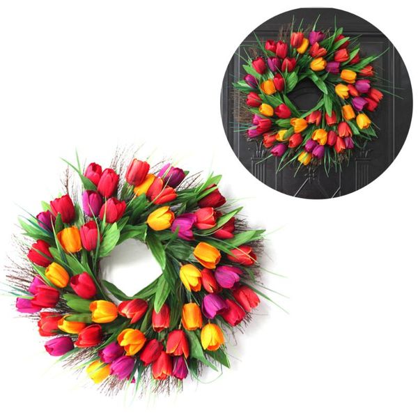 

1pc simulation tulip wreath door wall ornament garland for home door decor