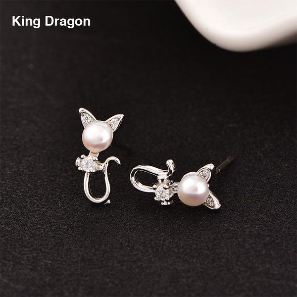 

stud 925 sterling silver earrings with cubic zircon for women freshwater pearl birthday gift e2214, Golden;silver