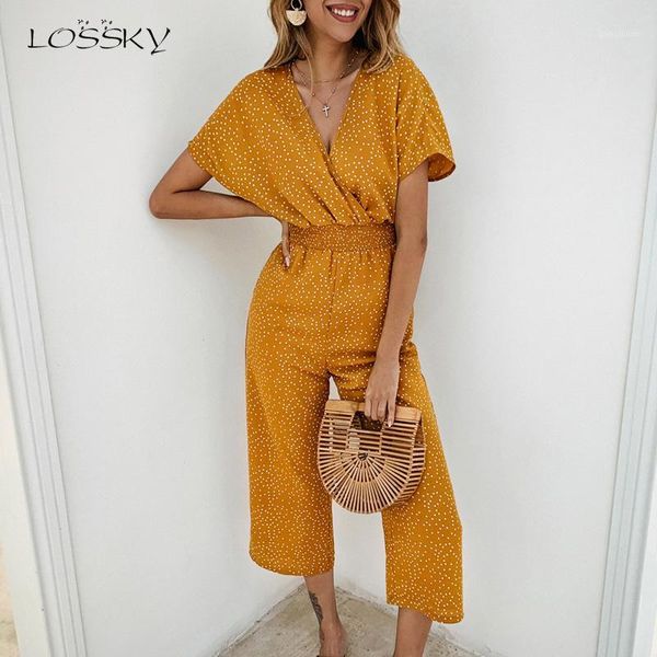 

lossky women jumpsuits rompers summer casual print v-neck pocket overalls jumpsuit boho chi short sleeve wide leg loose jumpsuit1, Black;white