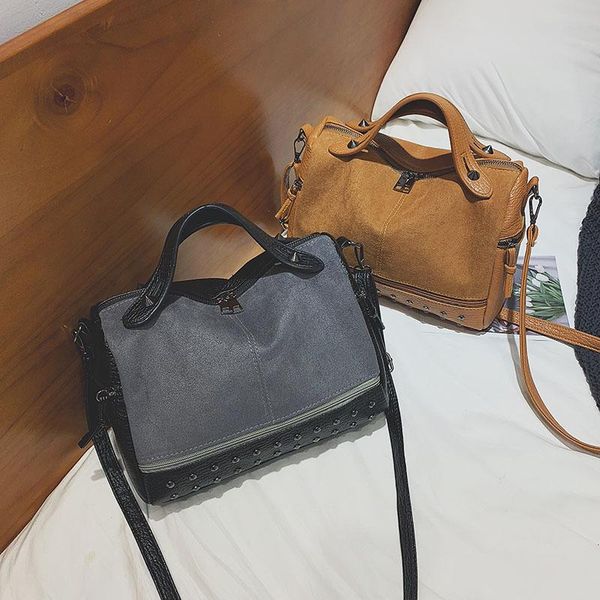 

hong kong bag lady 2020 autumn new frosted hand bill of lading shoulder bag personality rivet cross-body boston