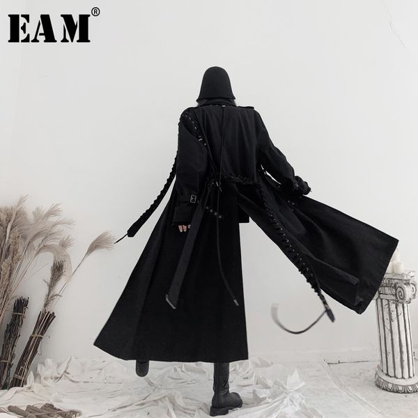 

eam] women black bandage big size long trench new lapel long sleeve loose fit windbreaker fashion spring autumn 2020 19a-a542 1031, Tan;black