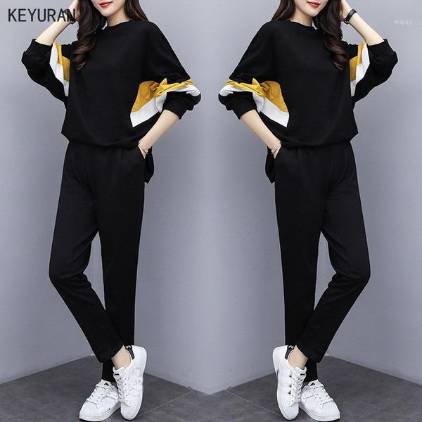 

two piece dress tracksuit for women spring women's large size fashion patchwoch +ankle-length pants suit female plus casual 2 set1, White
