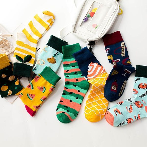 

cute women socks icecream lemon painting seafood onion watermelon harajuku kawaii happy socks girl gift print funny ins1, Black;white