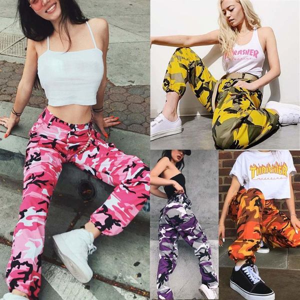 

popular 2019 fashiwomen sports camo cargo pants multicolor soft long pants outdoor casual camouflage trousers jeans1, Blue