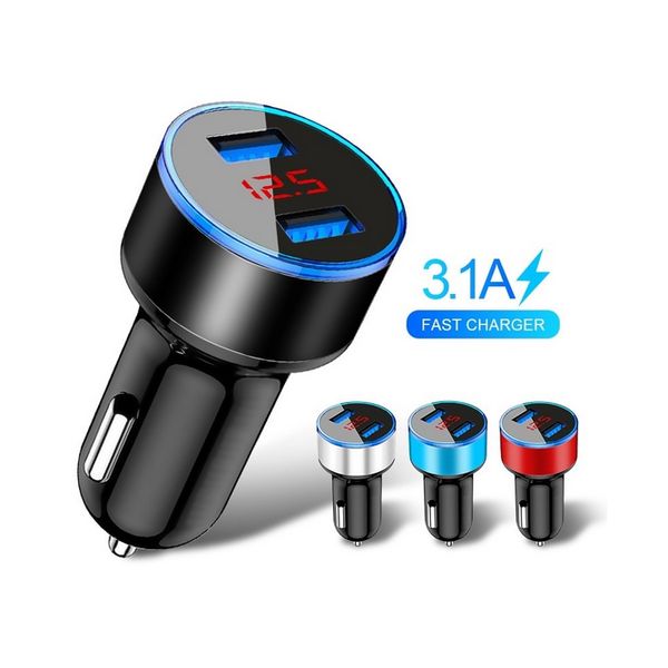 

3.1a led display dual usb car charger universal mobile phone aluminum car-charger for xiaomi samsung iphone 11 pro max