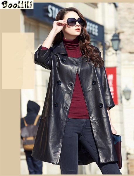 

boollili 2020 genuine leather jacket black sheepskin coat female slim double breasted jacktets jaqueta couro1