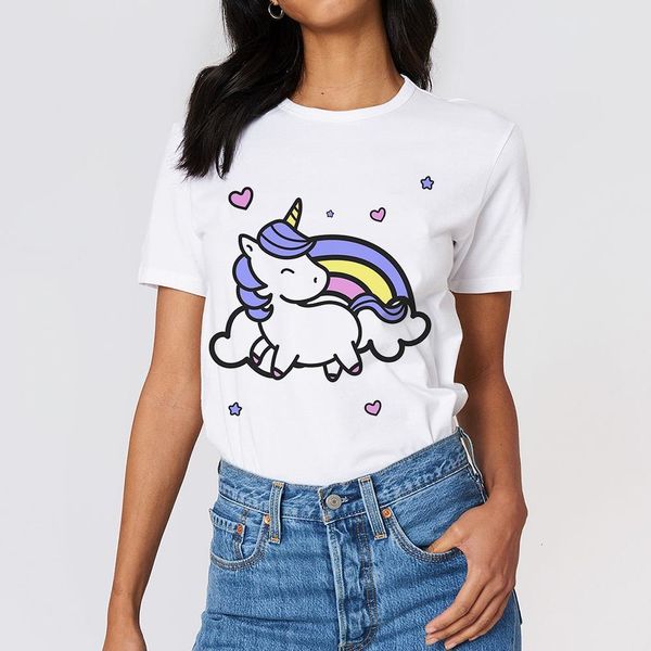 

vogue unicorn t shirt aesthetic women fashion girls tshirt harajuku ulzzang rainbow print graphic summer t-shirt drop ship, White