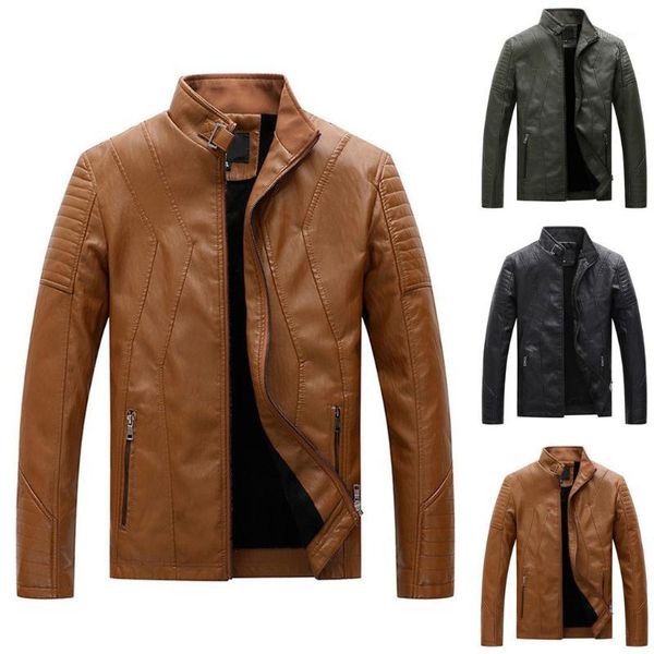 

men winter leather jacket biker motorcycle zipper long sleeve coat blouses clothing us size up to 3xl hip hop slim fit pilot1, Black;brown