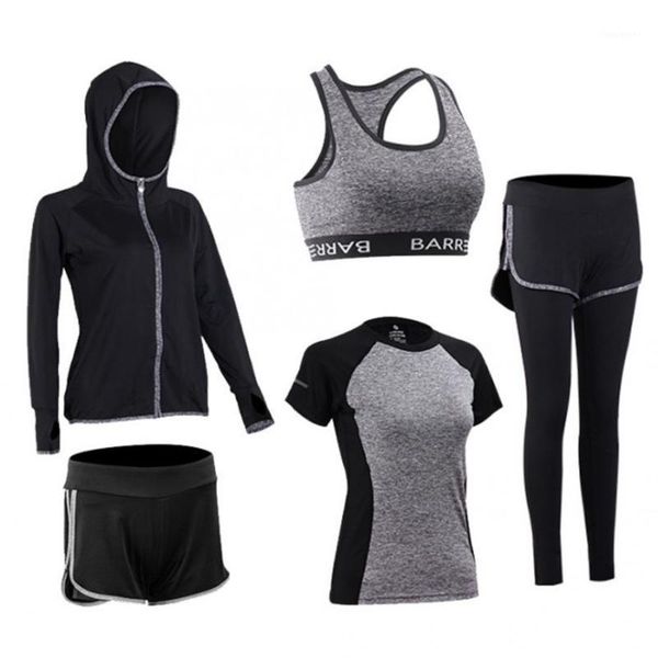 

running sets 5pcs/set sports fitness set yoga clothes wear training quick-dry clothing sport suit sportwear1, Black;blue