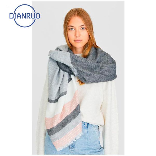 

linling fashion autumn winter female acrylic scarf women scarves wide striped long shawl wrap blanket warm tippet r336, Blue;gray