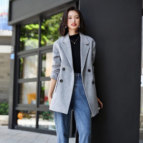 

women's wool & blends fashion office ladies coat women woolen coats outerwear clothes 20% fall wintner grey, Black