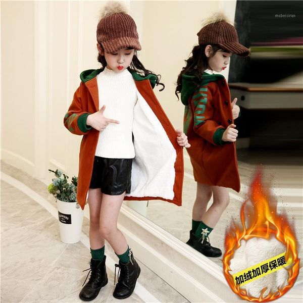 

famli 2020 winter girls kids wool thick warm jacket coat children casual print long outerwear comfortable teens girls clothes1, Blue;gray