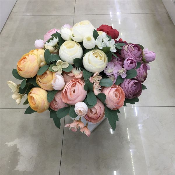 

artificial peony rose bouquet 7 forks camellia silk fake tea rose bouquet wedding party home decorative simulation rose