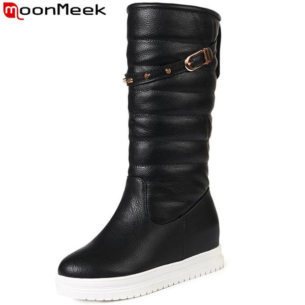 

moonmeek 2020 fashion winter boots women round toe mid calf boots round toe casual short plush snow big size 34-43, Black