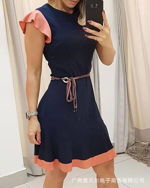 

wepbel women's mini dress new dark blue color ruffles sleeveless high waist v neck casual fashion dress1, Black;gray