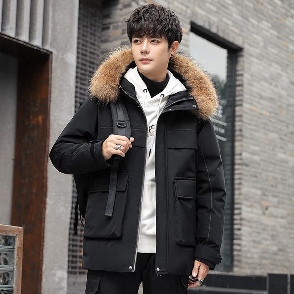 

men's down & parkas winter women jacket men korean style thicken hooded woman warm raccoon fue collar chaqueta hombre 2021 wpy1917, Black