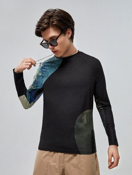 

x io men patchwork print raglan sleeve tee m5k8#, White;black