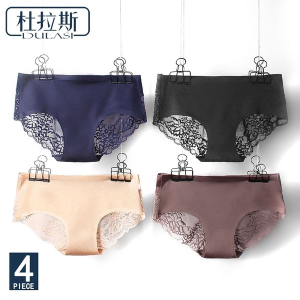 

panties lace women underwear seamless silk briefs girls ladies underpants satin nylon cotton crotch dulasi lingerie 4pcs y200425, Black;pink