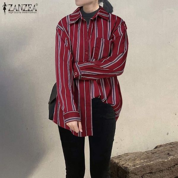 

2020 zanzea women striped shirts office casual turn down collar blouses lady buttons down tunic female loose blusas chemise1, White