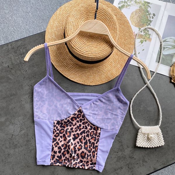 

2021 singiny design splice leopard y2k female down in without sleeves thin short tank summer off shoulder strap sweater e2ri, White