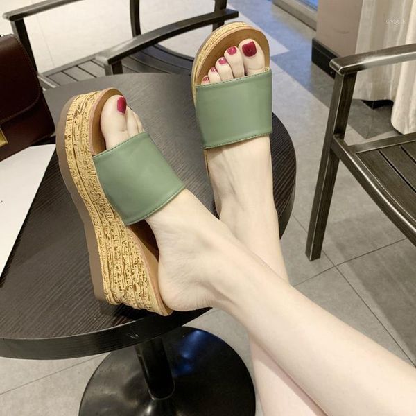 

sandals 2021 women platform slide slip on wedges casual thick high heel summer mules ladies flip flops shoes1, Black