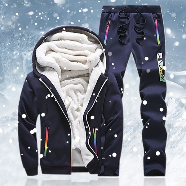 Yeni Sıcak Satış Erkekler Hoodies Set erkek Moda Marka Eşofman Takım Elbise Erkek Kalın Polar Kazak Ceketler + Pantolon Spor Takım 201201