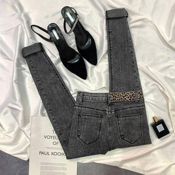 

stretch leopard print skinny jeans women vintage elastic pencil jeans korea cloth fashion femme high waist lady denim pants, Blue