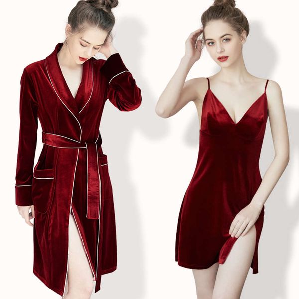 

bridal morning gown bridesmaid red nightgown lady wedding bathrobe long spring and autumn japanese style pajamas, Black;red