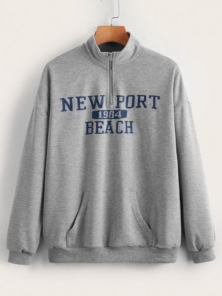 

letter graphic half zip placket pullover f5nt#, White;black