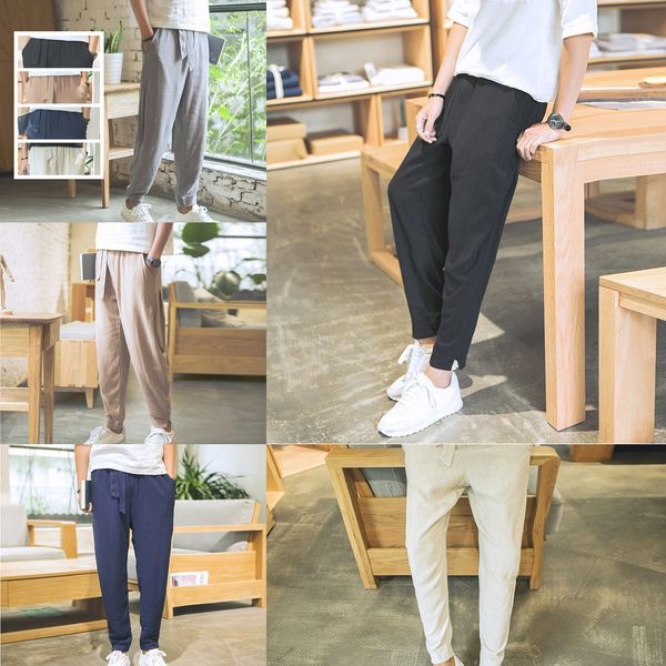 

потерять повседневные случайный хлопок чинос китайского стиля льняных брюки мужского фонарик хлопок белье брюки мужского корейский моды хару, Blue