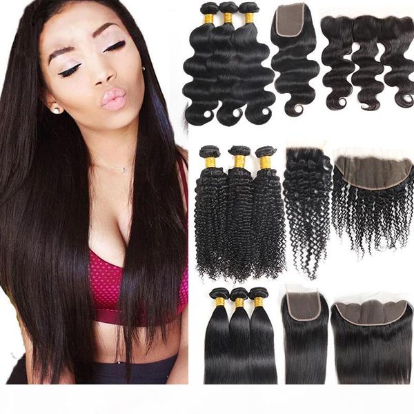 

8a brazilian hair extenstions water wave 3 bundles with 13x4 frontal body deep wave virgin hair with closure brazilian virgin hair weaves, Black;brown