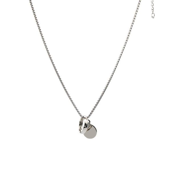 

ring necklace ins cold wind yibo with tide titanium hip hop pendant round ring chain, Silver