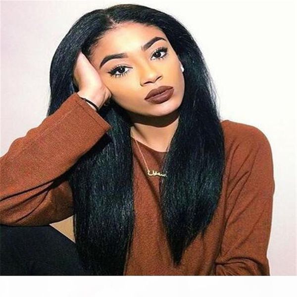 

brazilian human hair lace front wigs yaki straight glueless full lace wig for black women, Black;brown