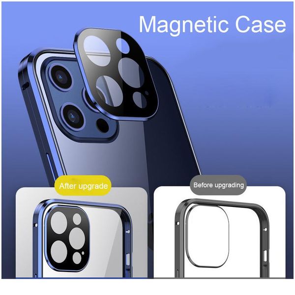 

360 magnetic adsorption metal case for iphone 12 mini 12 11 pro xr x xs max double sided glass cover cam wmtyhu