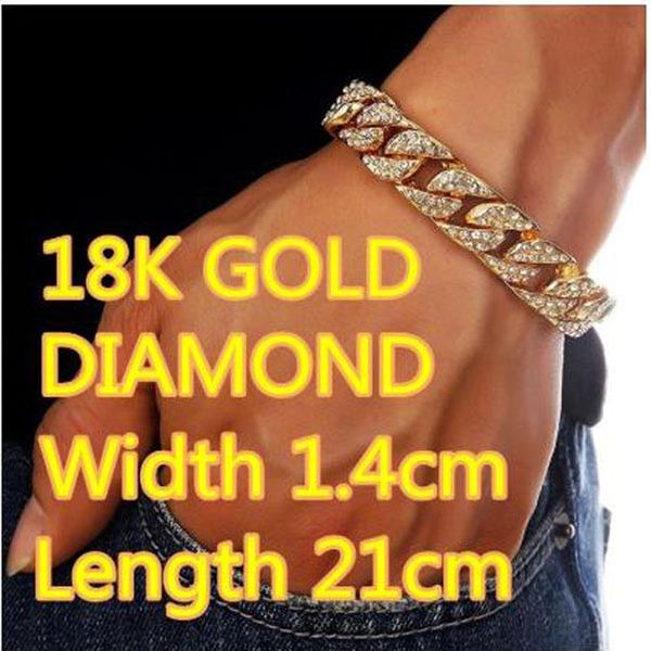 

fashion fully iced out rhinestone bracelet gold hip hop bling cuban link chain bracelet new chain & for men, Black