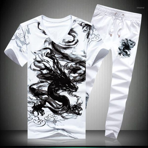 

chinese style fashion two pieces sets short sleeve t shirt&pants summer quality cotton soft comfortable luxury men's suits -5xl1, Gray