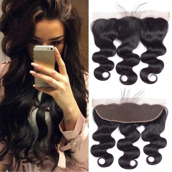 

body wave lace frontal 13x4 lace frontal with baby hair hd transparent lace bleached knots part natural color brazilian 100% human hair, Black