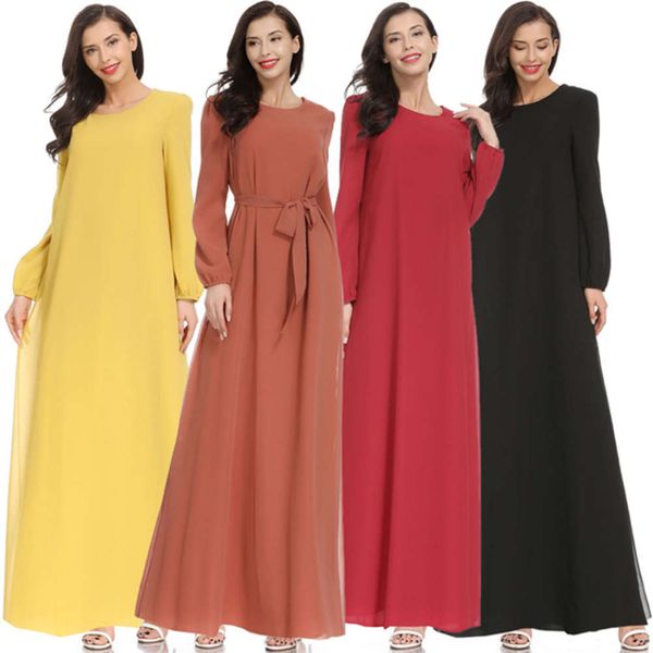 

muslim new solid color long sleeve drs robe, Black;gray