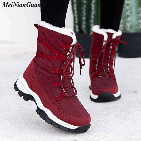 

high women's boots woman 2020 winter snow shoe large size ankle boots for women snow platforms shoes ladies lace up buty e8, Black