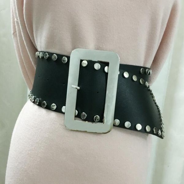 

women's runway fashion silver buckle pu leather cummerbunds female dress corsets waistband belts decoration wide belt r1687, Black;brown