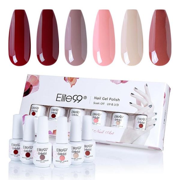 

elite99 8ml gel polish gift set for birthday soak off nail art manicure uv gel varnishes 8ml nude red hybrid 6 pieces/lot, Red;pink
