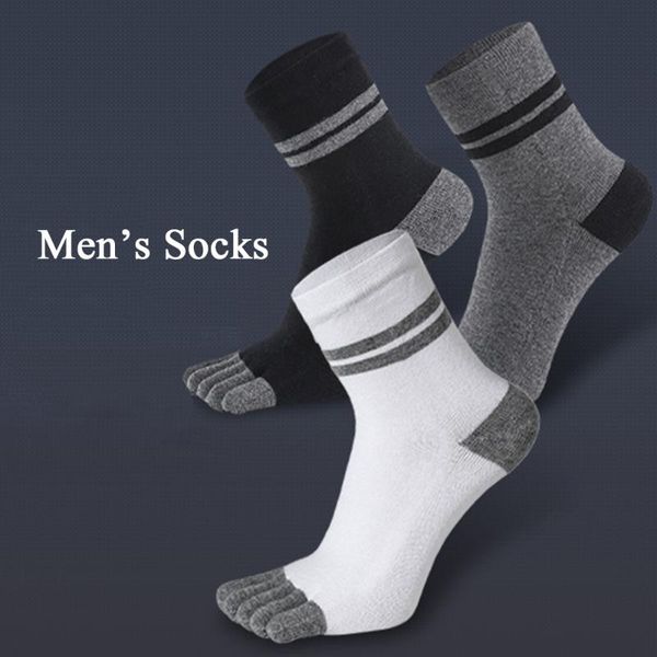 

new men's five-finger socks anti-slip cotton breathable sports toe socks middle tube chaussettes homme, Black